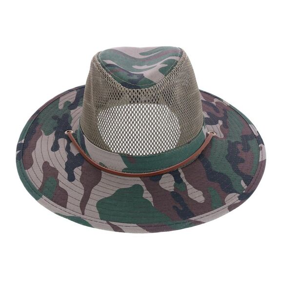 Elysiumland Men's Camo Outdoor Safari Hat with Mesh Crown - Picture 2 of 3